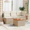 bézs polyrattan és akácfa kerti asztal 55 x 55 x 37 cm