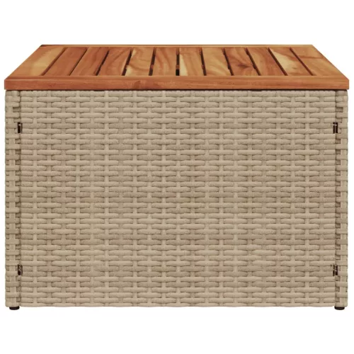  bézs polyrattan és akácfa kerti asztal 55 x 55 x 37 cm