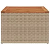  bézs polyrattan és akácfa kerti asztal 55 x 55 x 37 cm