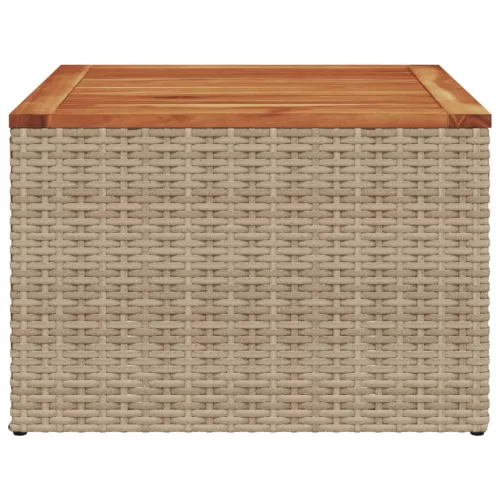  bézs polyrattan és akácfa kerti asztal 55 x 55 x 37 cm