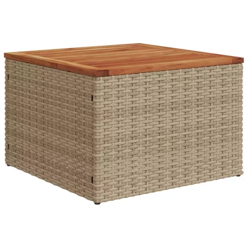  bézs polyrattan és akácfa kerti asztal 55 x 55 x 37 cm