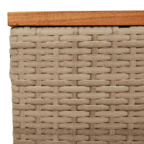  bézs polyrattan és akácfa kerti asztal 55 x 55 x 37 cm
