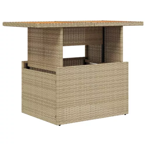  bézs polyrattan és akácfa kerti asztal 100 x 55 x 73 cm