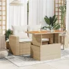  bézs polyrattan és akácfa kerti asztal 100 x 55 x 73 cm