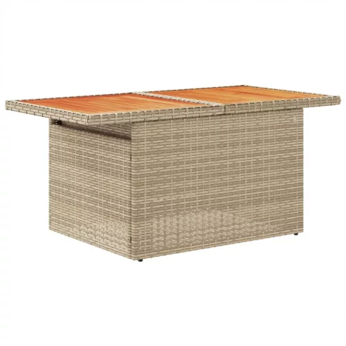  bézs polyrattan és akácfa kerti asztal 100 x 55 x 73 cm