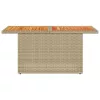  bézs polyrattan és akácfa kerti asztal 100 x 55 x 73 cm