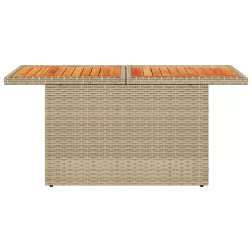  bézs polyrattan és akácfa kerti asztal 100 x 55 x 73 cm