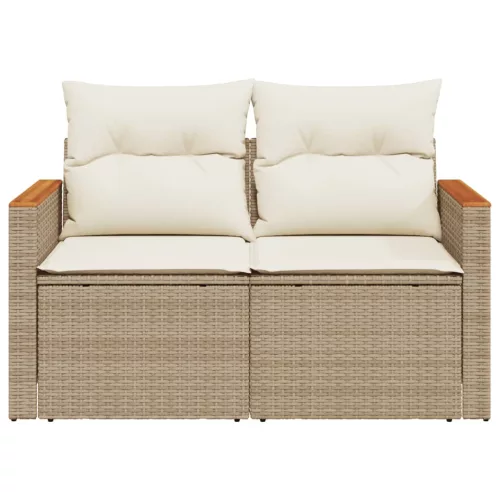  2 személyes bézs polyrattan kerti kanapé párnával