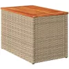  2 db bézs polyrattan és tömör fa kerti kisasztal 55x34x37 cm