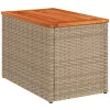  2 db bézs polyrattan és tömör fa kerti kisasztal 55x34x37 cm