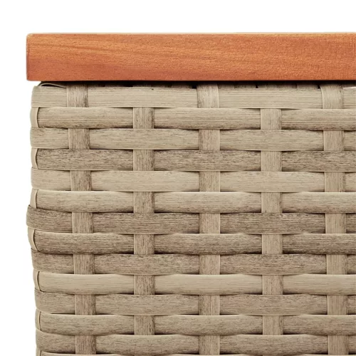  2 db bézs polyrattan és tömör fa kerti kisasztal 55x34x37 cm