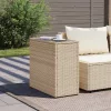  bézs polyrattan kerti kisasztal üveg asztallappal 58x27,5x55 cm