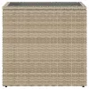  bézs polyrattan kerti kisasztal üveg asztallappal 58x27,5x55 cm