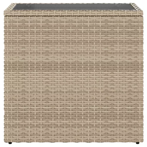  bézs polyrattan kerti kisasztal üveg asztallappal 58x27,5x55 cm