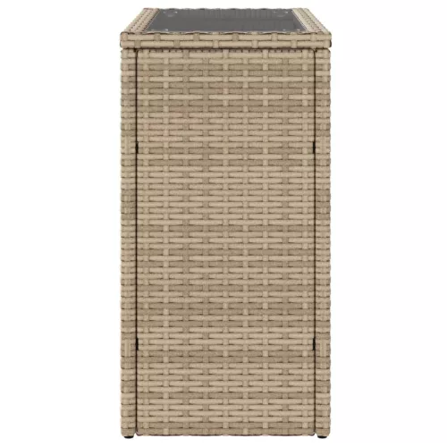  bézs polyrattan kerti kisasztal üveg asztallappal 58x27,5x55 cm