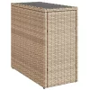  bézs polyrattan kerti kisasztal üveg asztallappal 58x27,5x55 cm