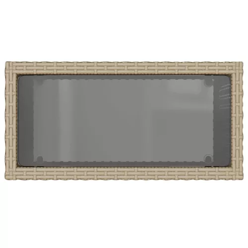  bézs polyrattan kerti kisasztal üveg asztallappal 58x27,5x55 cm