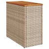 bézs polyrattan kerti kisasztal fa asztallappal 58x27,5x55 cm
