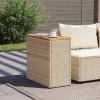  bézs polyrattan kerti kisasztal fa asztallappal 58x27,5x55 cm