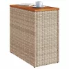  bézs polyrattan kerti kisasztal fa asztallappal 58x27,5x55 cm