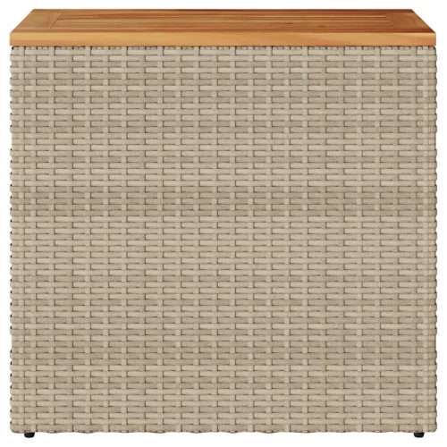  bézs polyrattan kerti kisasztal fa asztallappal 58x27,5x55 cm