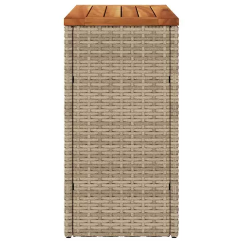  bézs polyrattan kerti kisasztal fa asztallappal 58x27,5x55 cm