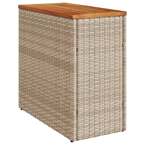  bézs polyrattan kerti kisasztal fa asztallappal 58x27,5x55 cm
