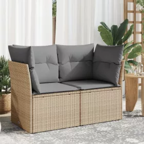  2 személyes bézs polyrattan kerti kanapé párnával