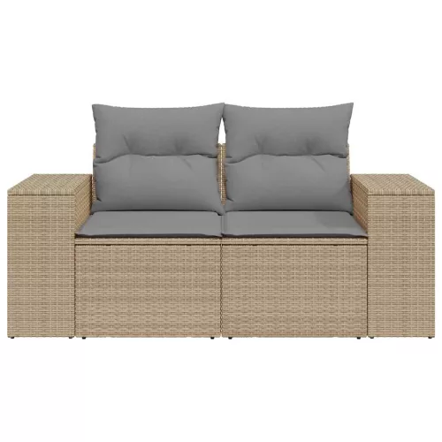  2 személyes bézs polyrattan kerti kanapé párnával