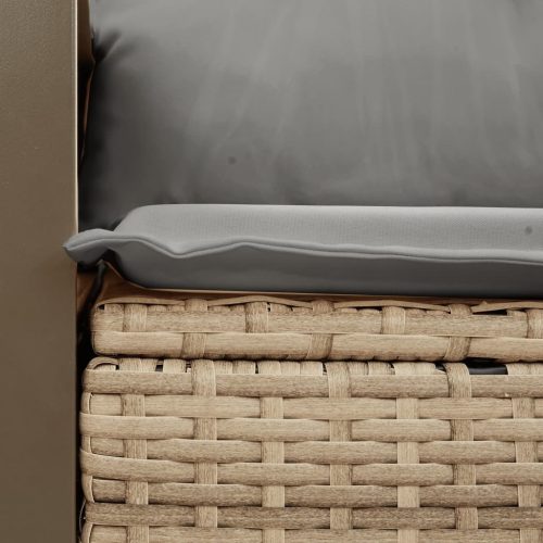  2 személyes bézs polyrattan kerti kanapé párnával