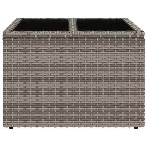  szürke polyrattan üveglapos kerti asztal 55 x 55 x 37 cm
