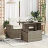  szürke polyrattan üveglapos kerti asztal 100x55x73 cm