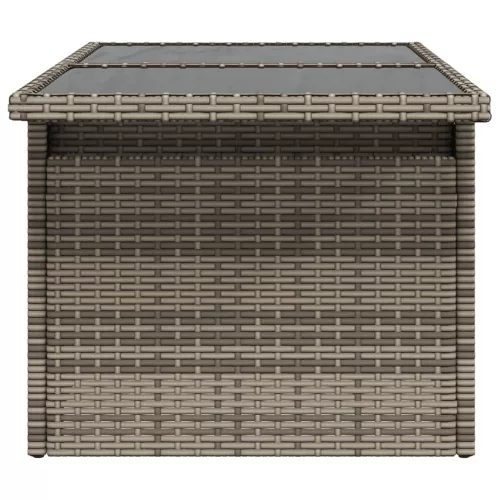  szürke polyrattan üveglapos kerti asztal 100x55x73 cm