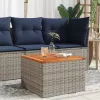  szürke polyrattan és akácfa kerti asztal 55 x 55 x 37 cm