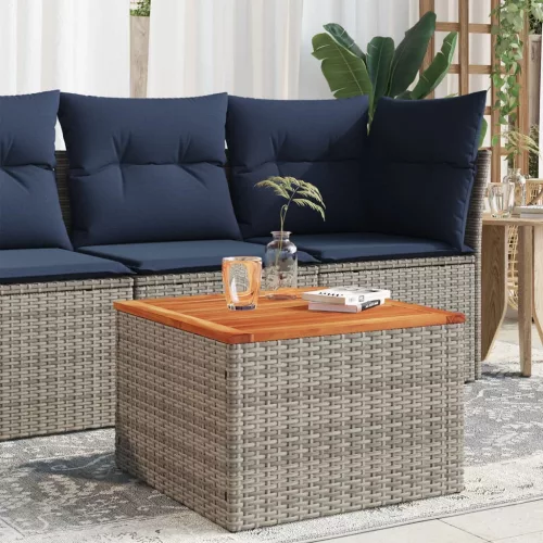  szürke polyrattan és akácfa kerti asztal 55 x 55 x 37 cm