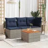  szürke polyrattan és akácfa kerti asztal 55 x 55 x 37 cm