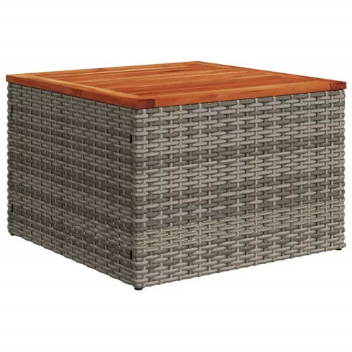  szürke polyrattan és akácfa kerti asztal 55 x 55 x 37 cm