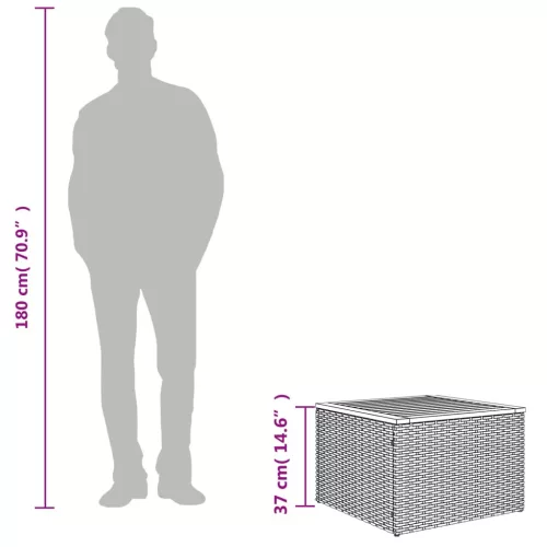  szürke polyrattan és akácfa kerti asztal 55 x 55 x 37 cm