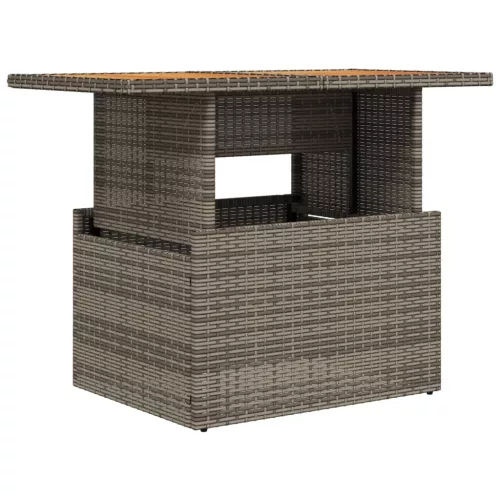  szürke polyrattan és akácfa kerti asztal 100 x 55 x 73 cm