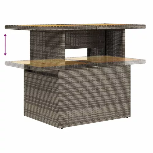  szürke polyrattan és akácfa kerti asztal 100 x 55 x 73 cm