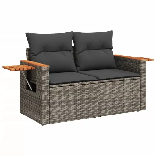  2 személyes szürke polyrattan kerti kanapé párnával