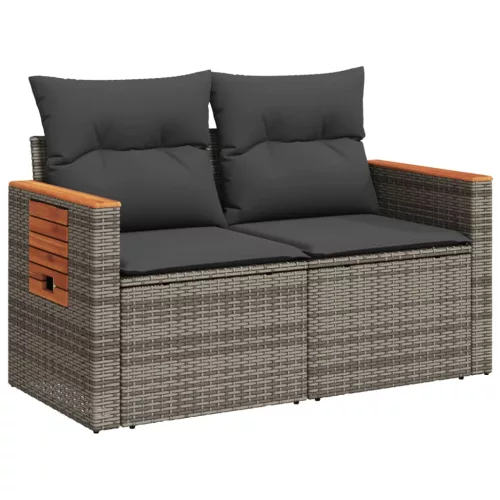  2 személyes szürke polyrattan kerti kanapé párnával