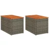  2 db szürke polyrattan és tömör fa kerti kisasztal 55x34x37 cm