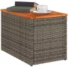  2 db szürke polyrattan és tömör fa kerti kisasztal 55x34x37 cm