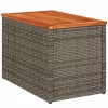  2 db szürke polyrattan és tömör fa kerti kisasztal 55x34x37 cm