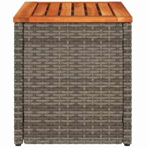  2 db szürke polyrattan és tömör fa kerti kisasztal 55x34x37 cm