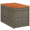  2 db szürke polyrattan és tömör fa kerti kisasztal 55x34x37 cm