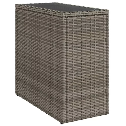  szürke polyrattan kerti kisasztal üveg lappal 58 x 27,5 x 55 cm