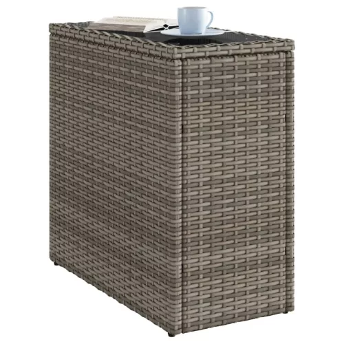  szürke polyrattan kerti kisasztal üveg lappal 58 x 27,5 x 55 cm