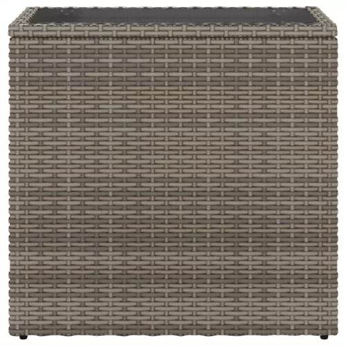  szürke polyrattan kerti kisasztal üveg lappal 58 x 27,5 x 55 cm